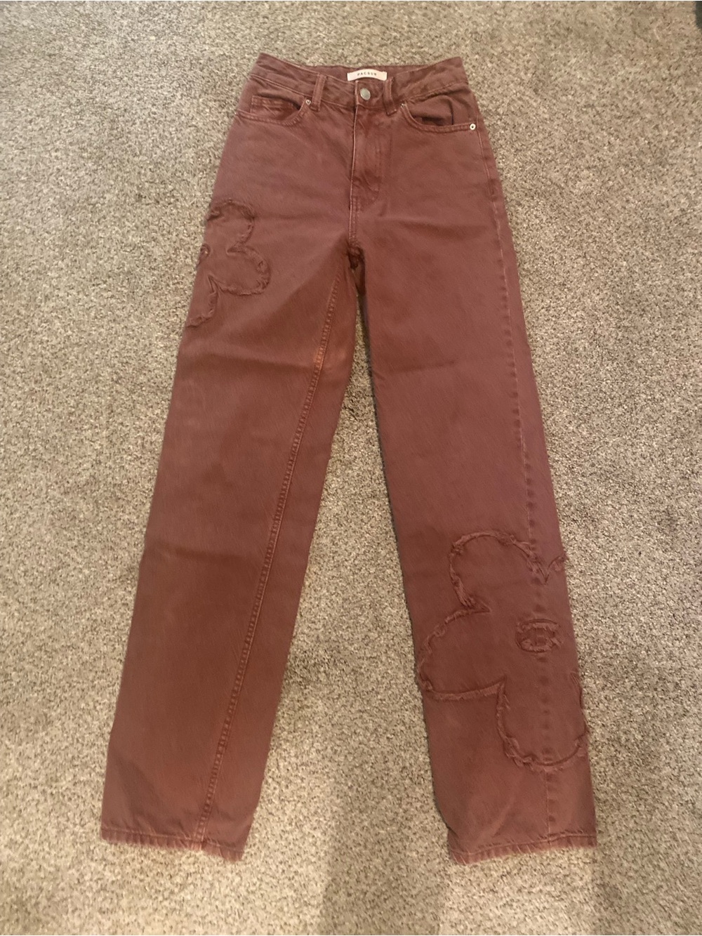 PacSun Rust Boyfriend Jeans with Floral Stitch Appliqué